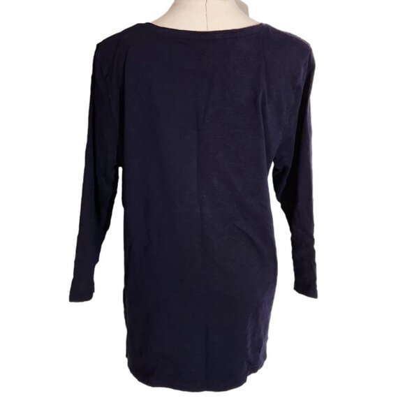 Talbots Navy Embroidered 100% Cotton 3/4 Sleeve Knit Top Women's Size L - Picture 3 of 14